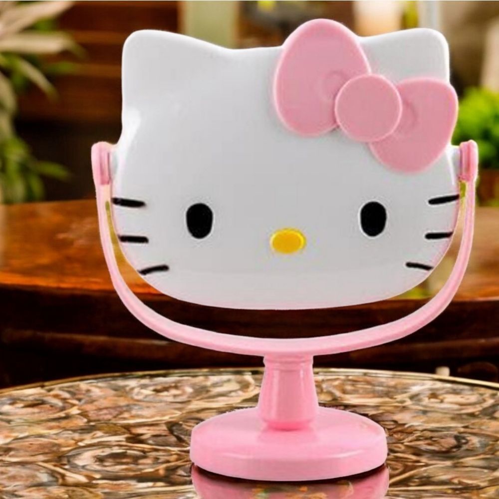 Hello Kitty Vanity Mirror Stand Sanrio White Cat Face Pink Bow Makeup Kawaii NEW